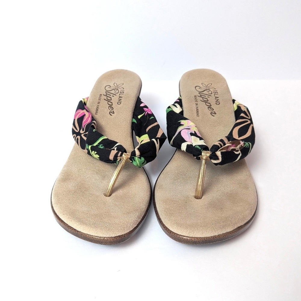 Island Slipper Floral Wedge Flip Flop Sandals Made in Hawaii Resortwear Sz 7 - Picture 9 of 12